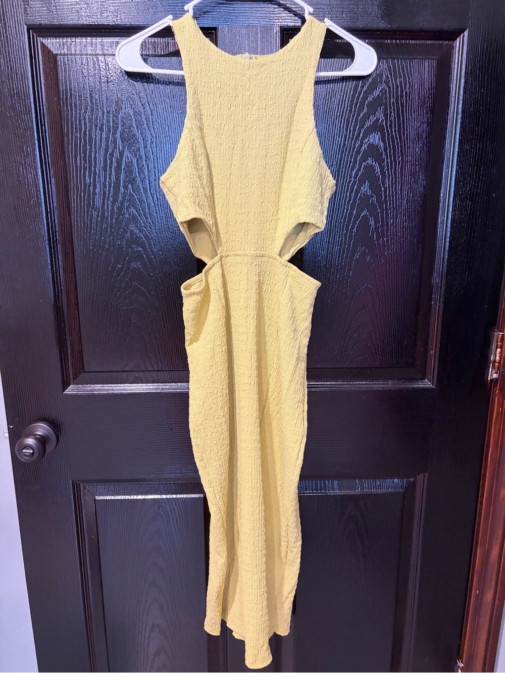 Yellowish Green Textured Cutout Midi Dress